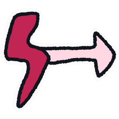 a dark pink lightning bolt with a light pink arrow coming out to the right